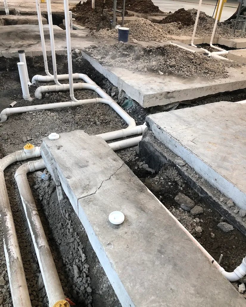 exterior slab rough plumbing with PVC lines