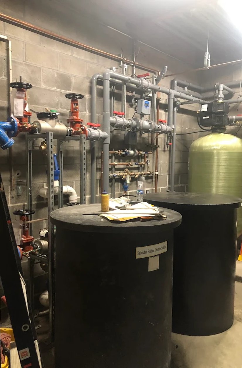 water softener brine tank and piping detail